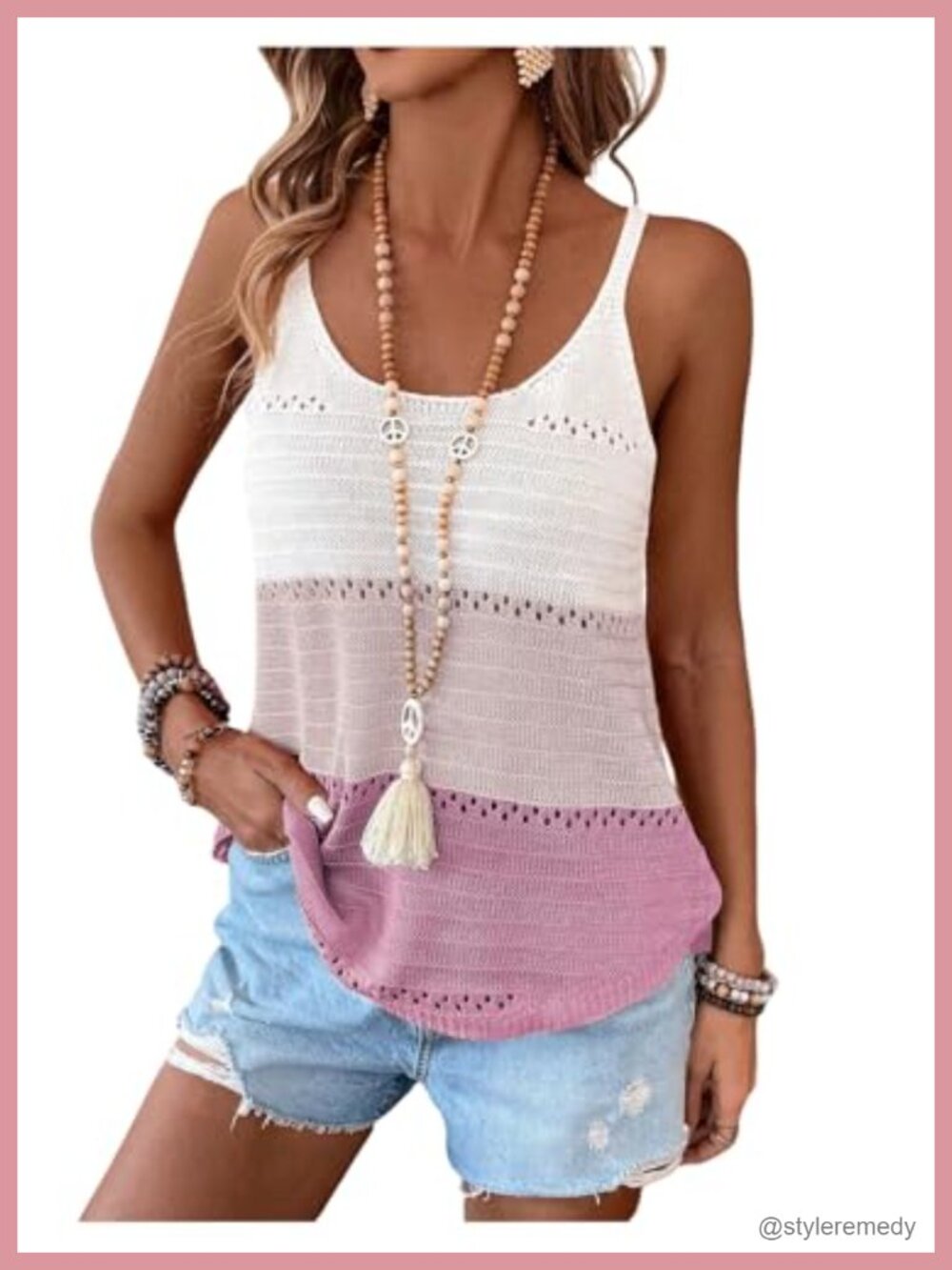 Women's Crochet Hollow Out Cami Spaghetti Strap Knit Tank Top